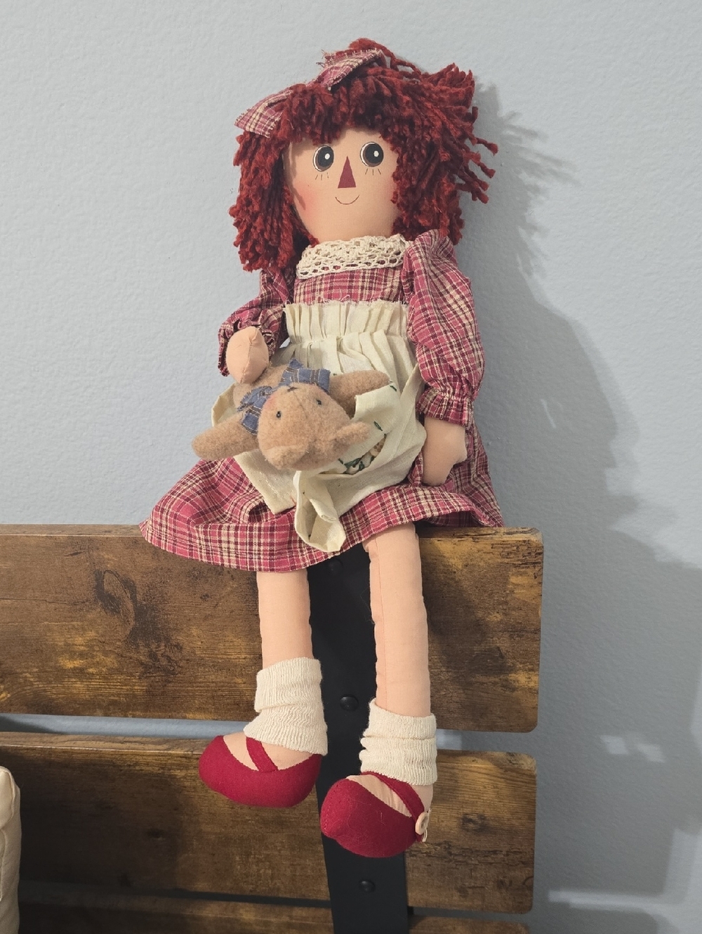 Red-Haired Rag Doll in Red Plaid Dress 19 Inches